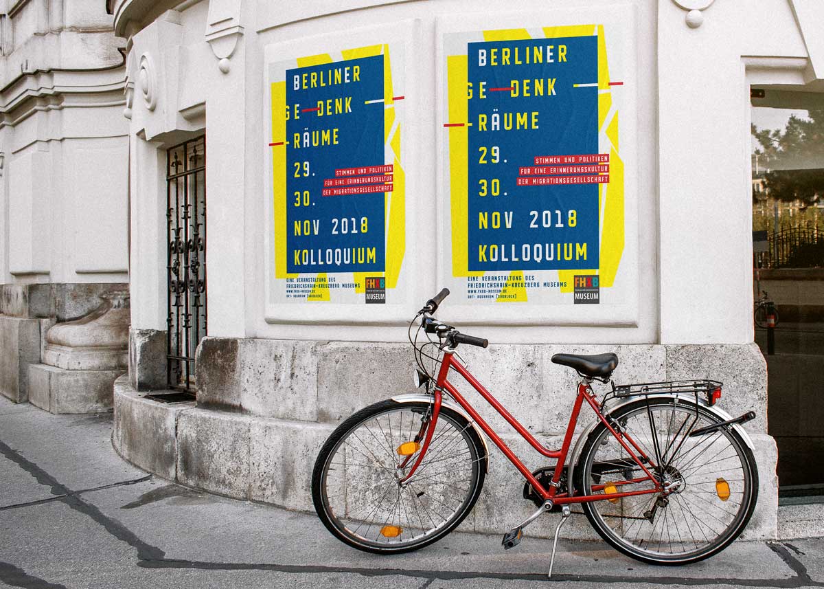 Poster für die Veranstaltung "Berliner GE-DENKRÄUME" des Friedrichshain Kreuzberg Museum